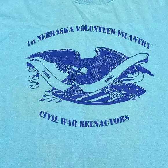 VTG Military Shirt 1st Nebraska Volunteer Infantry Med Turquoise Single Stitch - Picture 1 of 7
